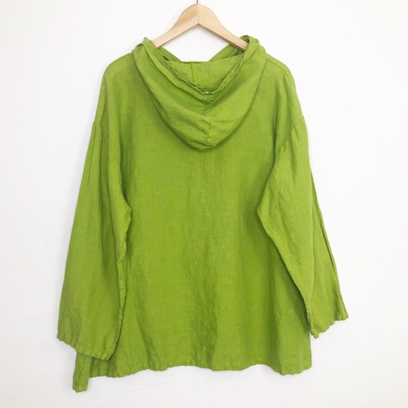 Bryn Walker lime green linen, hooded, lagoonlok tunic top - Picture 2 of 9